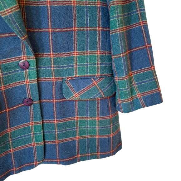 Vintage Signature Expressions Blue Green Wool Plaid Blazer 12 80s Preppy Retro - Picture 7 of 8